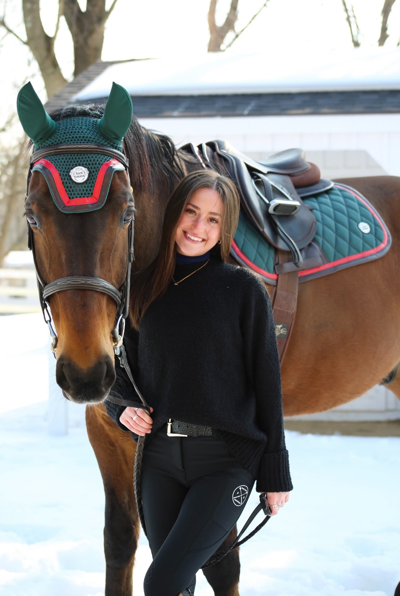 Horse Bonnet | Green- Brown & Red