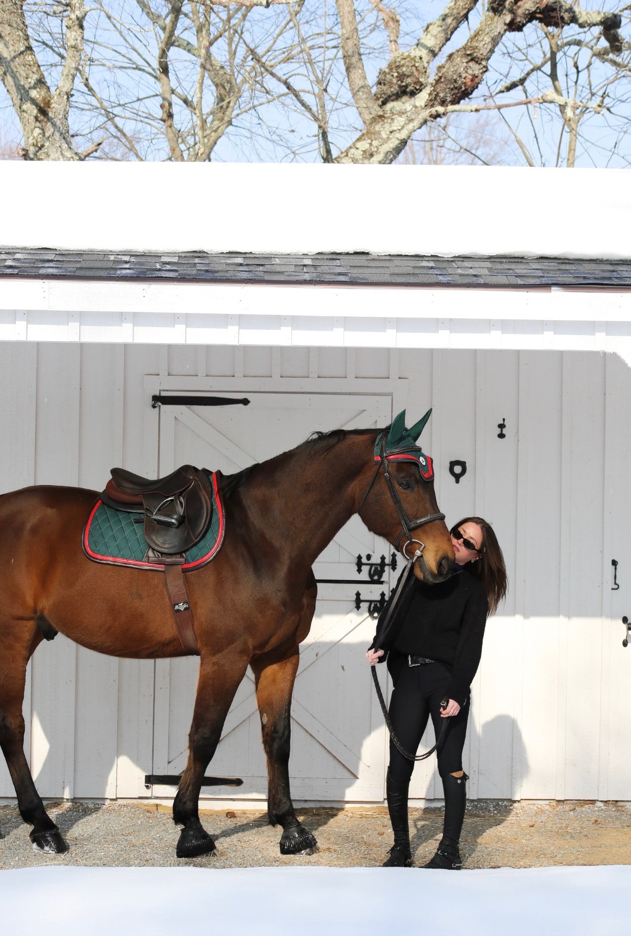 Horse Bonnet | Green- Brown & Red